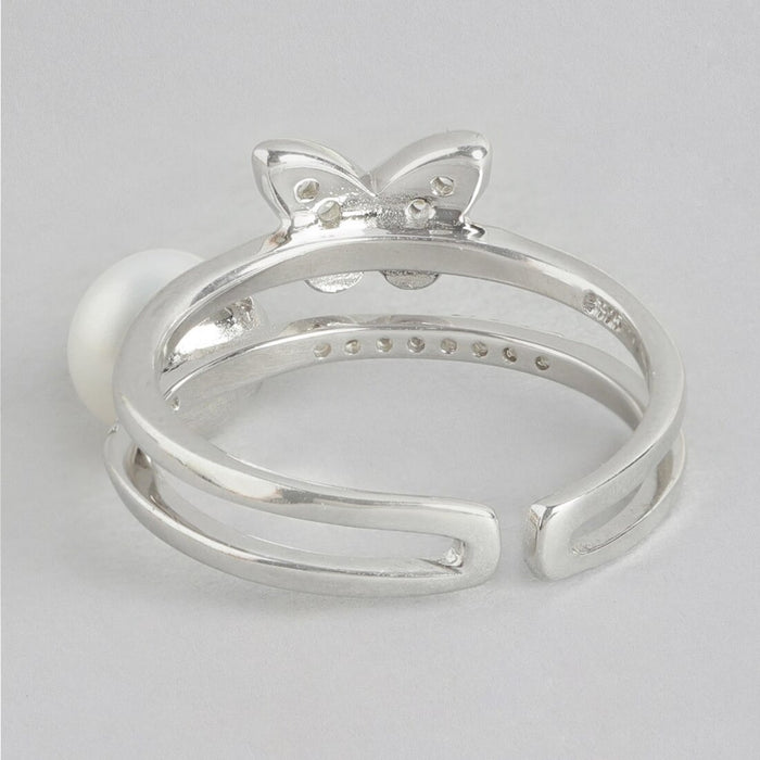 Whimsical Wings of Butterfly Rhodium-Plated 925 Sterling Silver Ring (Adjustable)