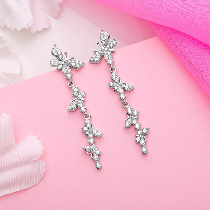 Whimsical Wings Rhodium-Plated Cubic Zirconia 925 Sterling Silver Butterfly Earring
