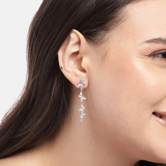 Whimsical Wings Rhodium-Plated Cubic Zirconia 925 Sterling Silver Butterfly Earring
