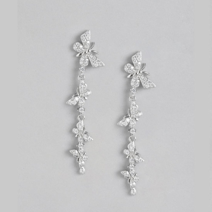 Whimsical Wings Rhodium-Plated Cubic Zirconia 925 Sterling Silver Butterfly Earring