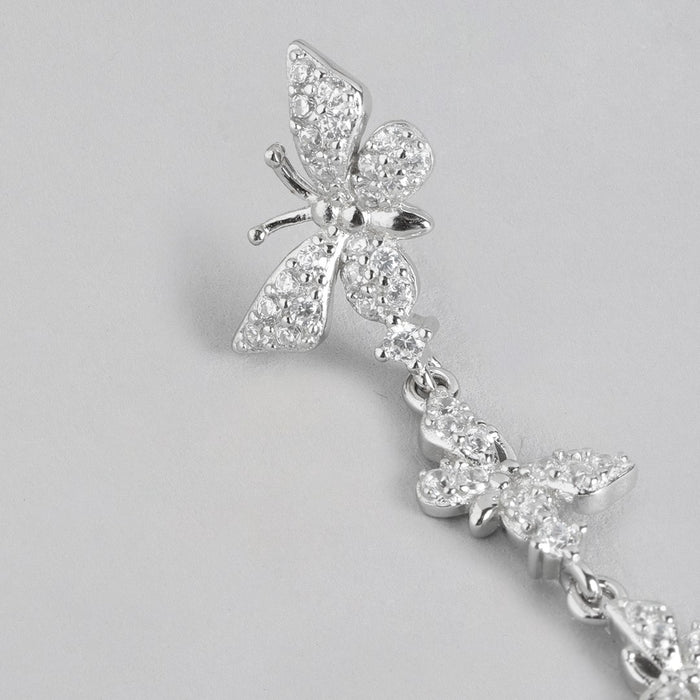 Whimsical Wings Rhodium-Plated Cubic Zirconia 925 Sterling Silver Butterfly Earring