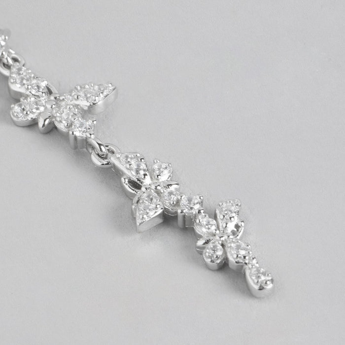 Whimsical Wings Rhodium-Plated Cubic Zirconia 925 Sterling Silver Butterfly Earring