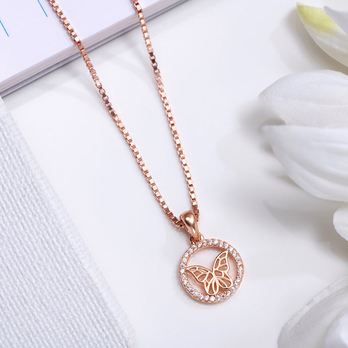 Whimsical Wings Rose Gold Plated 925 Sterling Silver Pendant