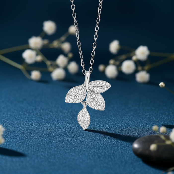 925 Sterling Silver Whispering Leaves Silver Rhodium Plated Necklace for Women – Zavya