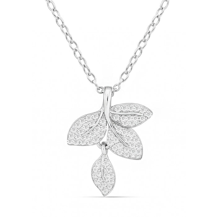 925 Sterling Silver leaf pendant necklace for women featuring sparkling stones on a silver chain – Zavya