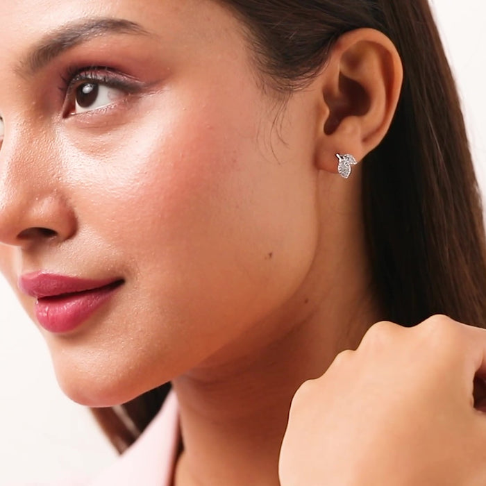 Whispering Leaves Silver Rhodium Plated Earrings