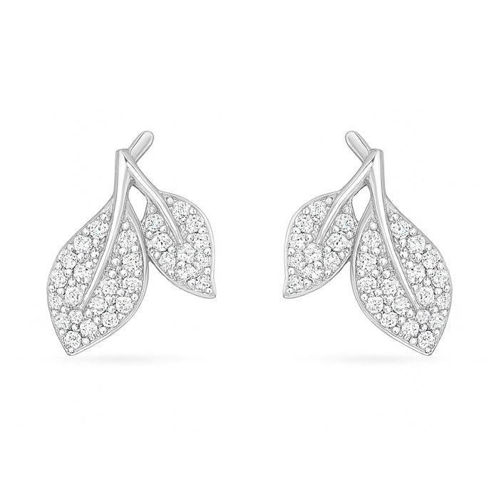 Whispering Leaves Silver Rhodium Plated Earrings