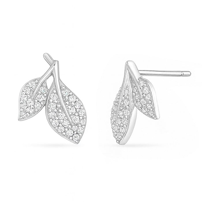 Whispering Leaves Silver Rhodium Plated Earrings
