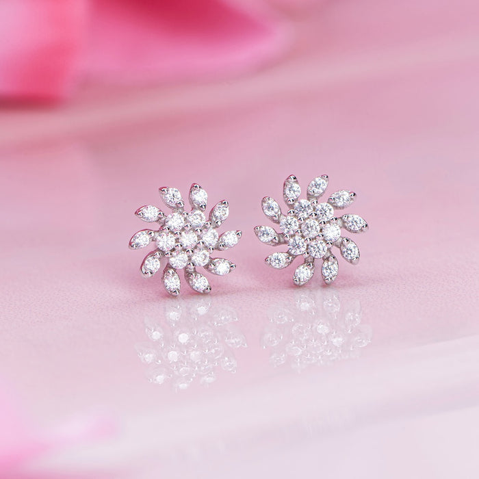 Whispering Petals Rhodium Plated 925 Sterling Silver Studs