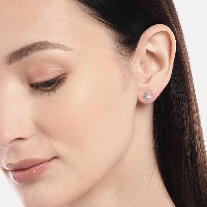 Whispering Petals Rhodium Plated 925 Sterling Silver Studs