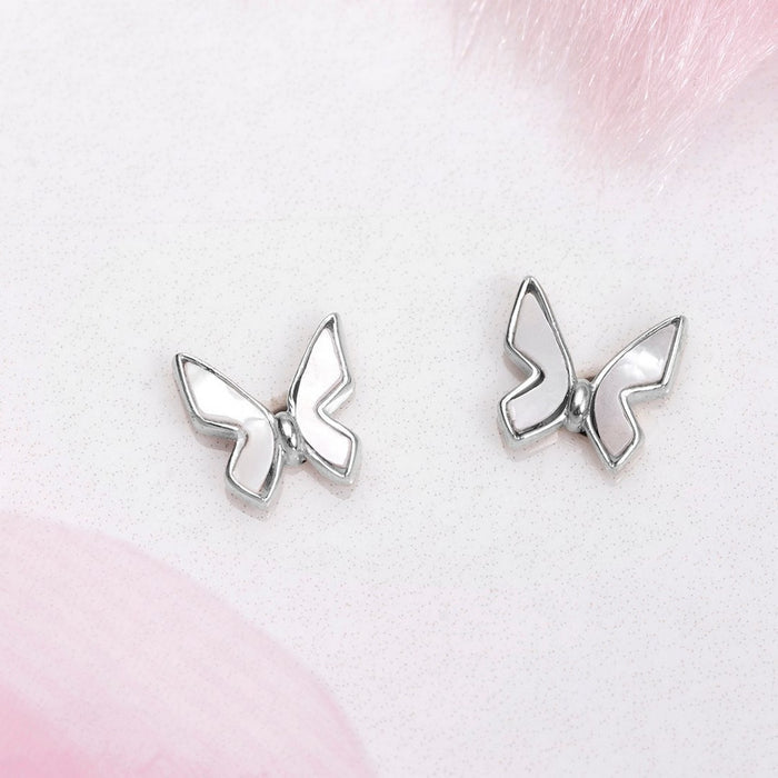 White Butterfly 925 Sterling Silver Stud Earrings