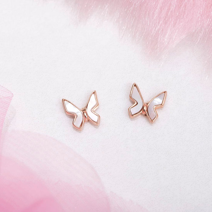 White Butterfly Rose Gold Plated 925 Sterling Silver Stud Earrings