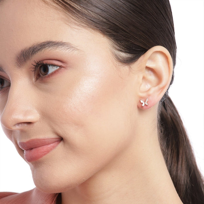 White Butterfly Rose Gold Plated 925 Sterling Silver Stud Earrings
