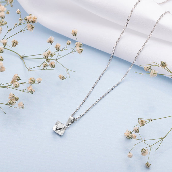 White Solitaire Cube 925 Sterling Silver CZ Necklace