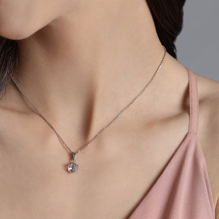 White Solitaire Cube 925 Sterling Silver CZ Necklace
