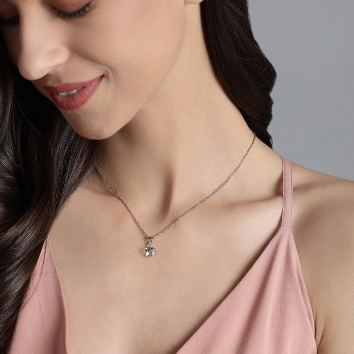 White Solitaire Cube 925 Sterling Silver CZ Necklace