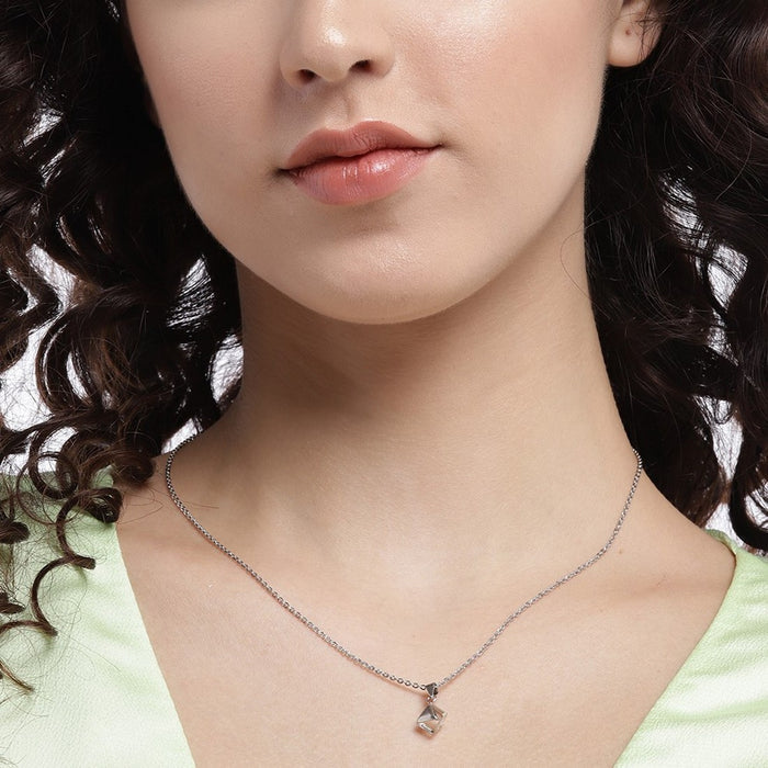 White Solitaire Cube 925 Sterling Silver CZ Necklace