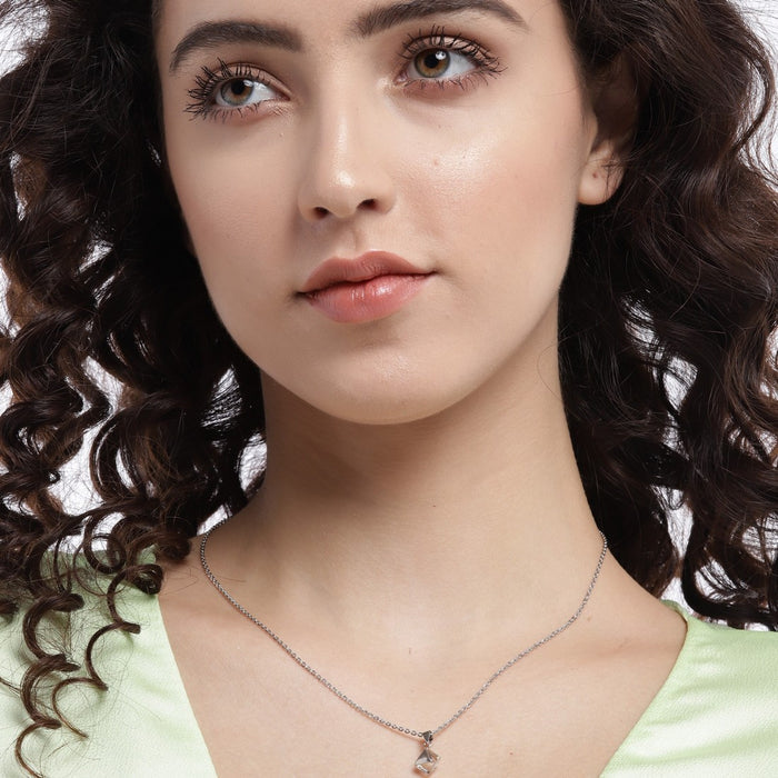 White Solitaire Cube 925 Sterling Silver CZ Necklace
