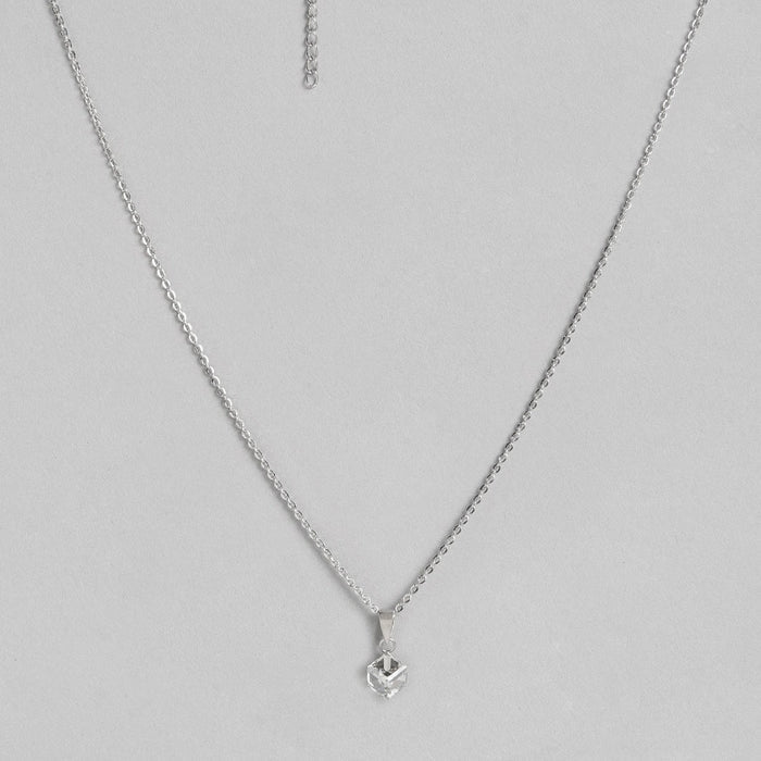 White Solitaire Cube 925 Sterling Silver CZ Necklace