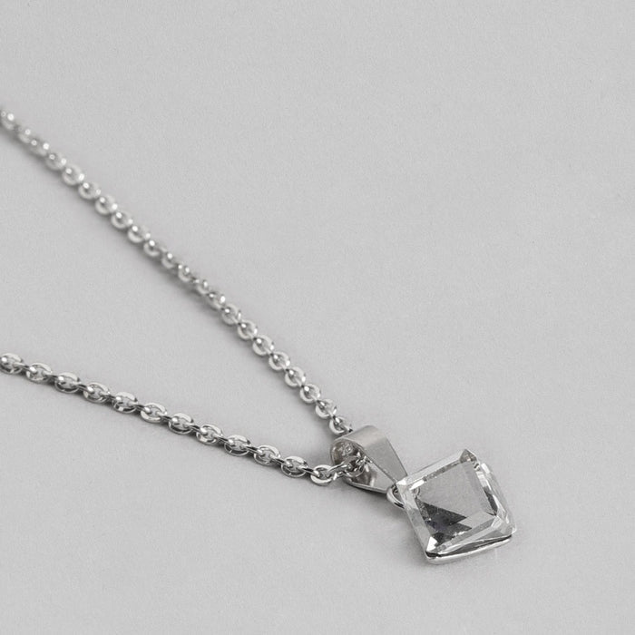 White Solitaire Cube 925 Sterling Silver CZ Necklace