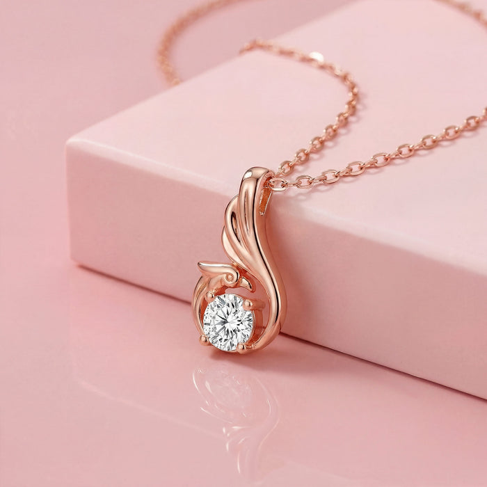 Wings of the Peacock Rose Gold Plated 925 Silver Pendant with Link Chain