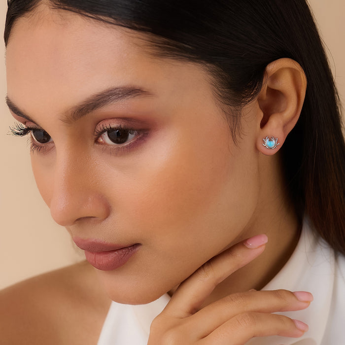 Winter Moon Silver Stud Rhodium Plated Earrings