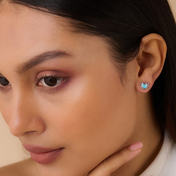 Winter Moon Silver Stud Rhodium Plated Earrings