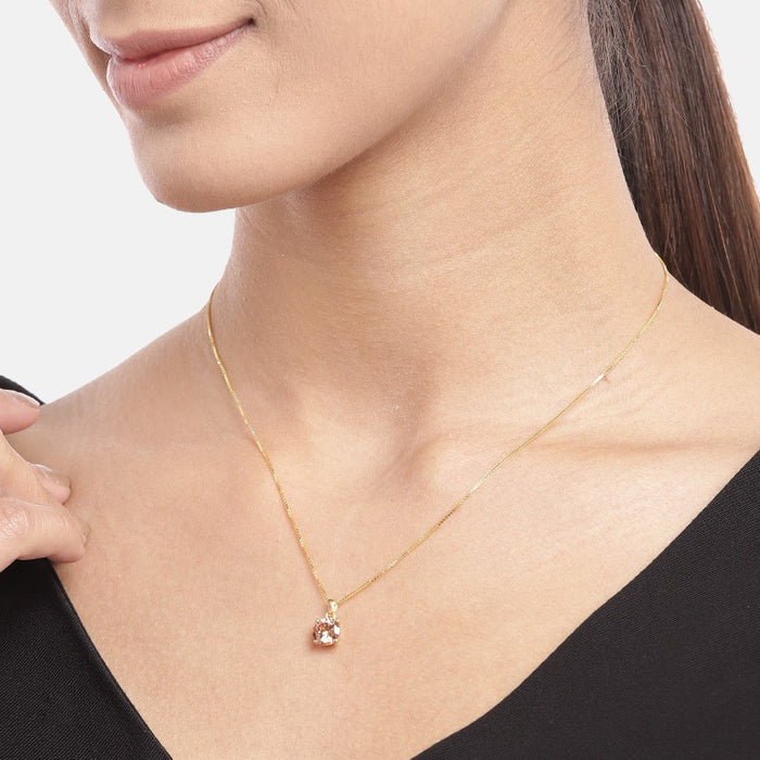 Yellow Solitaire Box Chain Gold Plated 925 Sterling Silver Pendant with Chain Gift Hamper
