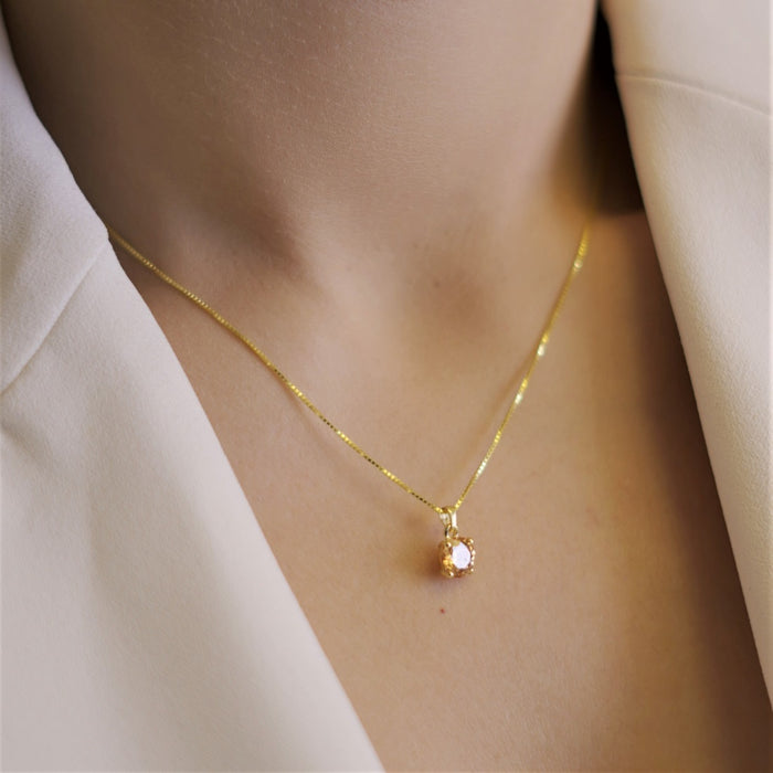 Yellow Solitaire Box Chain Gold Plated 925 Sterling Silver Pendant with Chain Gift Hamper