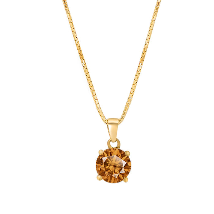 Gold-plated 925 Sterling Silver brown solitaire pendant necklace for women – Zavya