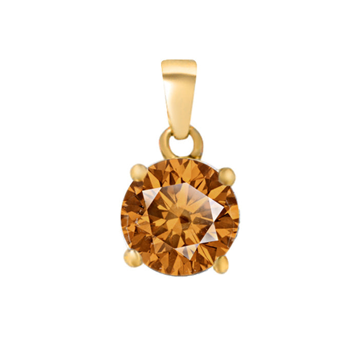 Gold plated 925 Sterling Silver pendant necklace for women featuring a round amber solitaire – Zavya