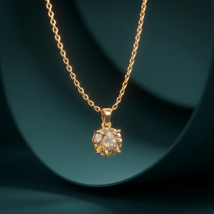 Yellow Solitaire Gold Plated 925 Silver Pendant with Link Chain