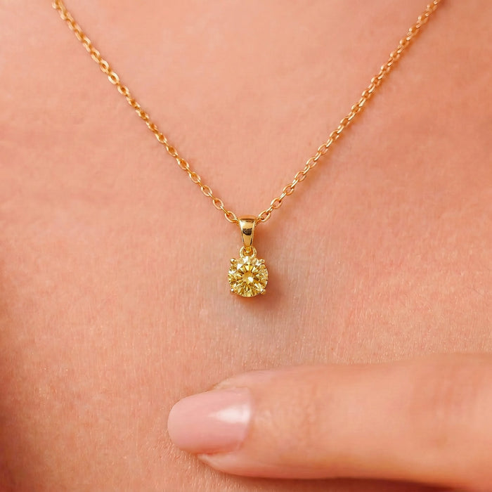 Yellow Solitaire Gold Plated 925 Silver Pendant with Link Chain