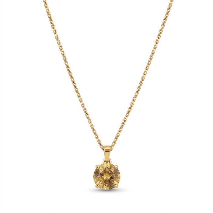 Yellow Solitaire Gold Plated 925 Silver Pendant with Link Chain