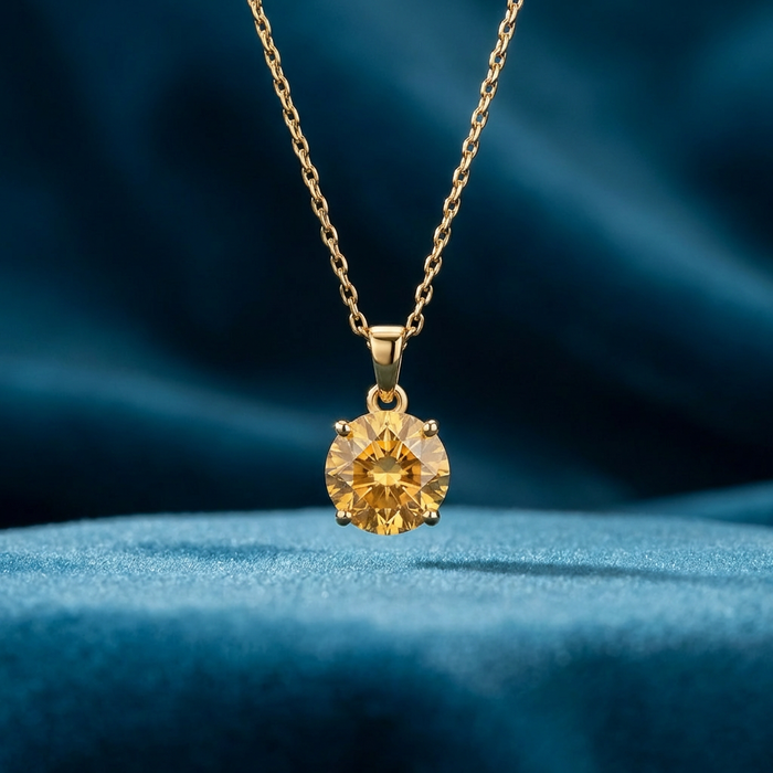 Yellow Solitaire Gold Plated 925 Silver Pendant with Link Chain