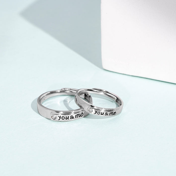 You & Me 925 Sterling Silver Couple Ring (Adjustable)