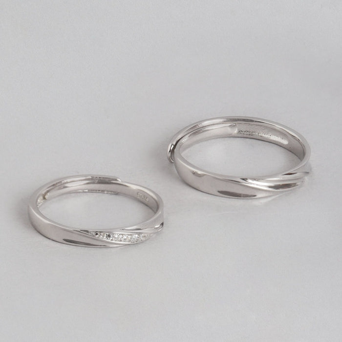 You & Me Rhodium Plated 925 Sterling Silver Couple Ring (Adjustable)