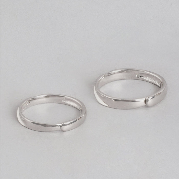 You & Me Rhodium Plated 925 Sterling Silver Couple Ring (Adjustable)