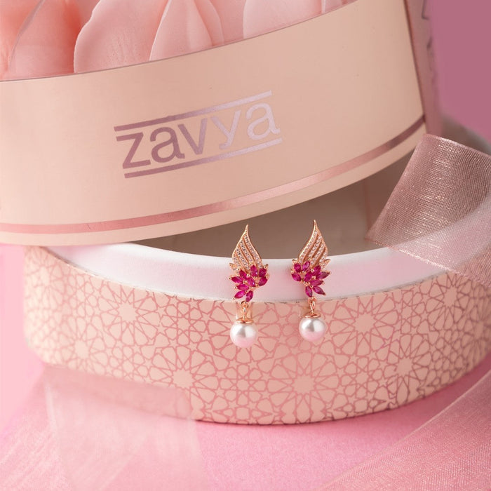 Zavya Eternal Bloom x Floral Dewdrop Rose Gold Plated Silver Earrings
