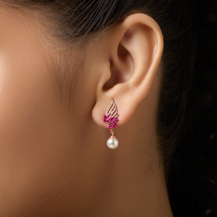 Zavya Eternal Bloom x Floral Dewdrop Rose Gold Plated Silver Earrings