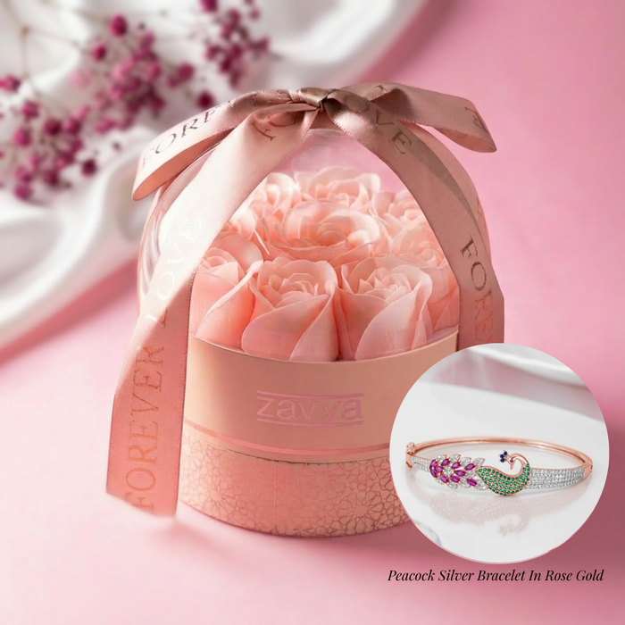 Zavya Eternal Bloom x Peacock Silver Bracelet In Rose Gold (Zavya Signature)