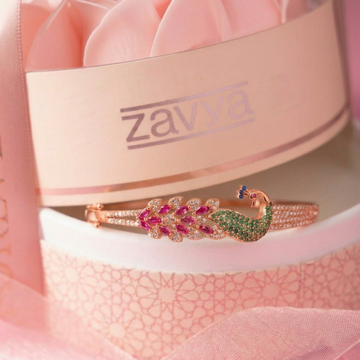 Zavya Eternal Bloom x Peacock Silver Bracelet In Rose Gold (Zavya Signature)