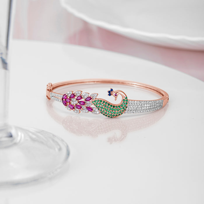 Peacock Silver Bracelet In Rose Gold
