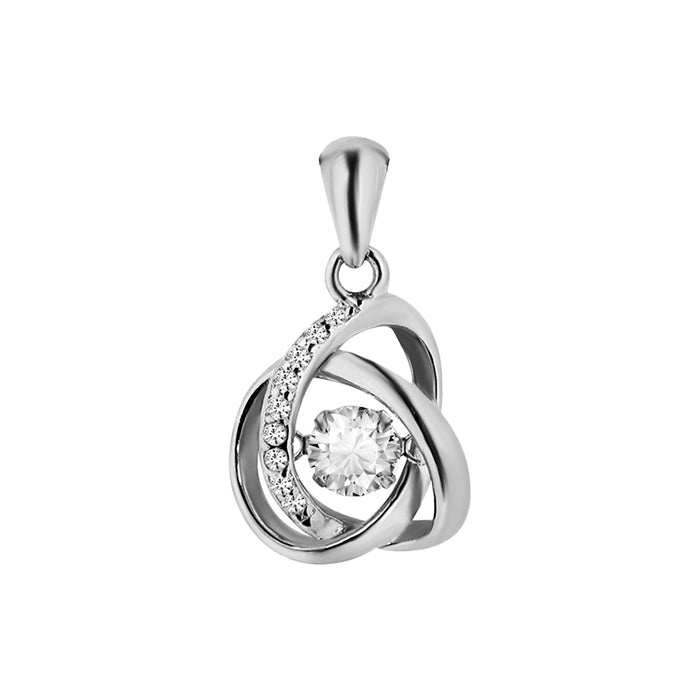 Women's 925 Sterling Silver pendant necklace with studded interlocking loops and a radiant center stone. – Zavya