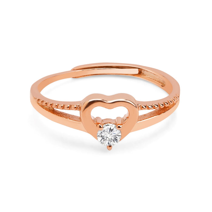 Rose gold 925 Sterling Silver adjustable ring for women featuring an open heart and sparkling stone. – Zavya