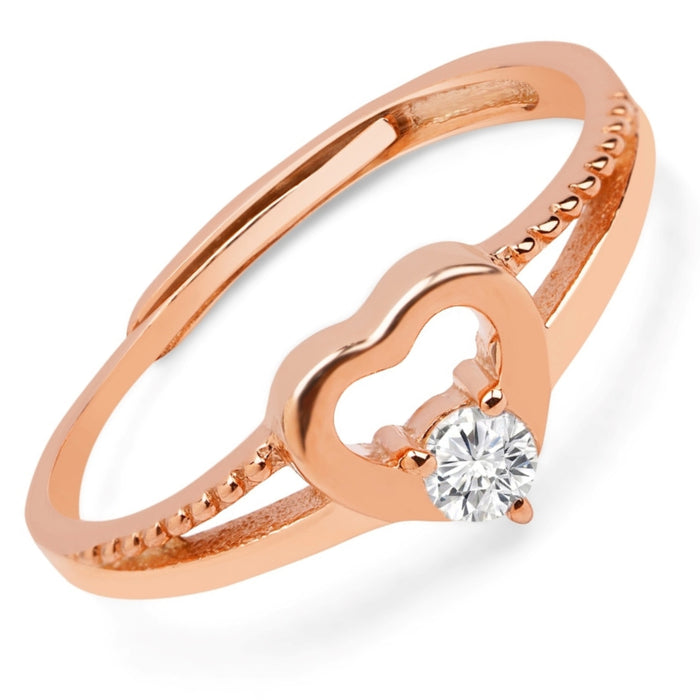 Rose gold plated 925 Sterling Silver adjustable open heart ring for women with a sparkling stone – Zavya