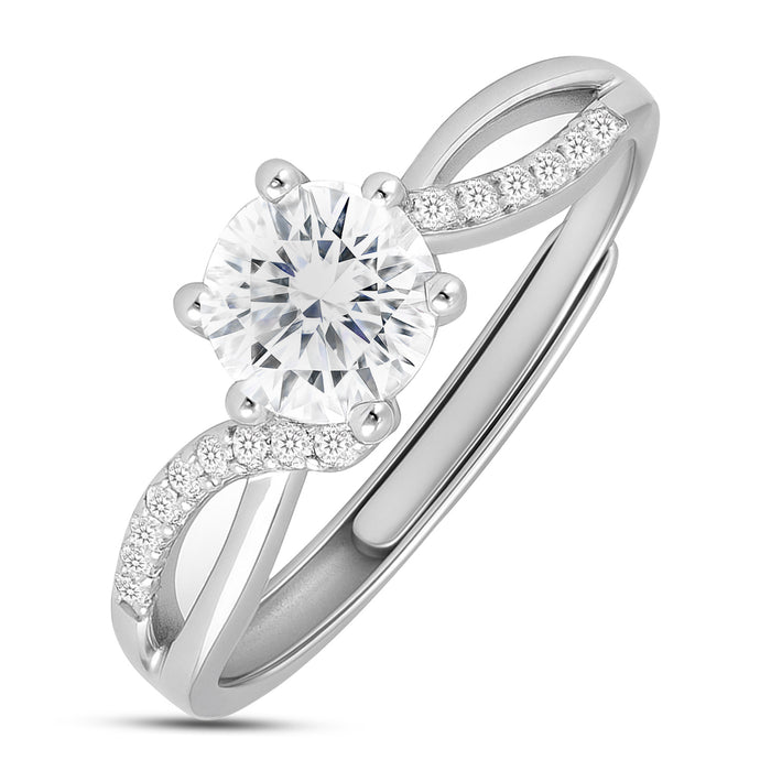 925 Sterling Silver adjustable solitaire ring for women with a sparkling round stone and twisted band – Zavya