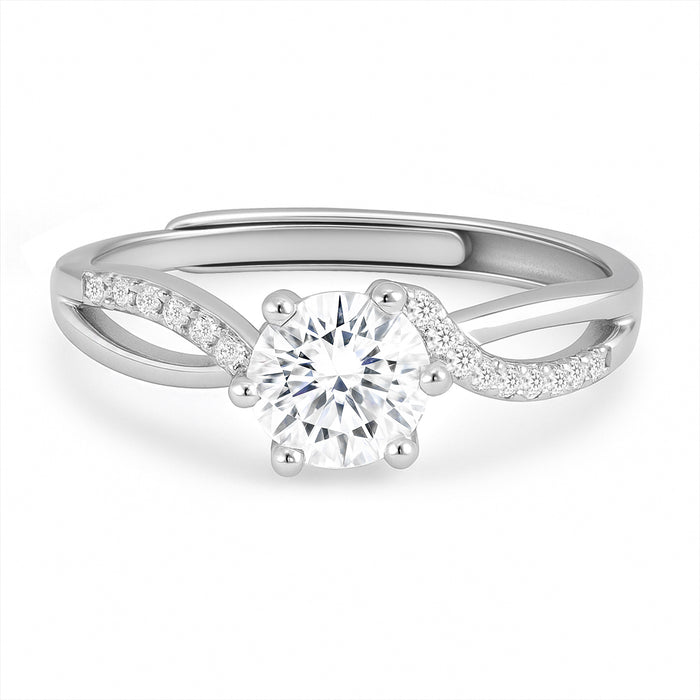 Adjustable 925 Sterling Silver solitaire ring for women featuring a round center stone and twisted band. – Zavya