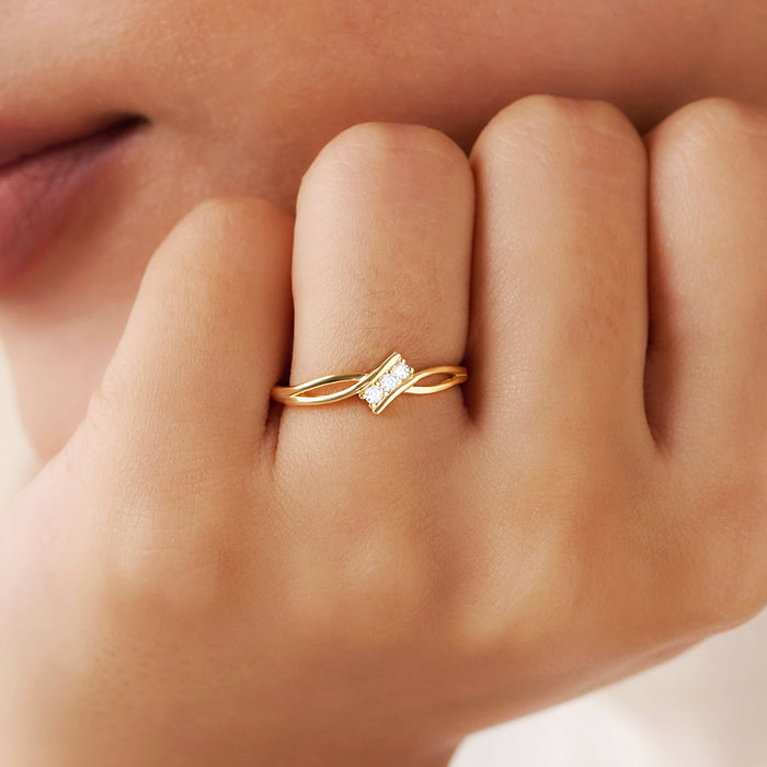 Woman wearing a gold plated 925 Sterling Silver adjustable ring with stones. Elegant women's jewellery – Zavya