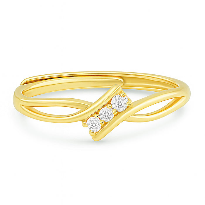 Gold plated 925 Sterling Silver adjustable ring for women with 3 clear stones on a split band – Zavya